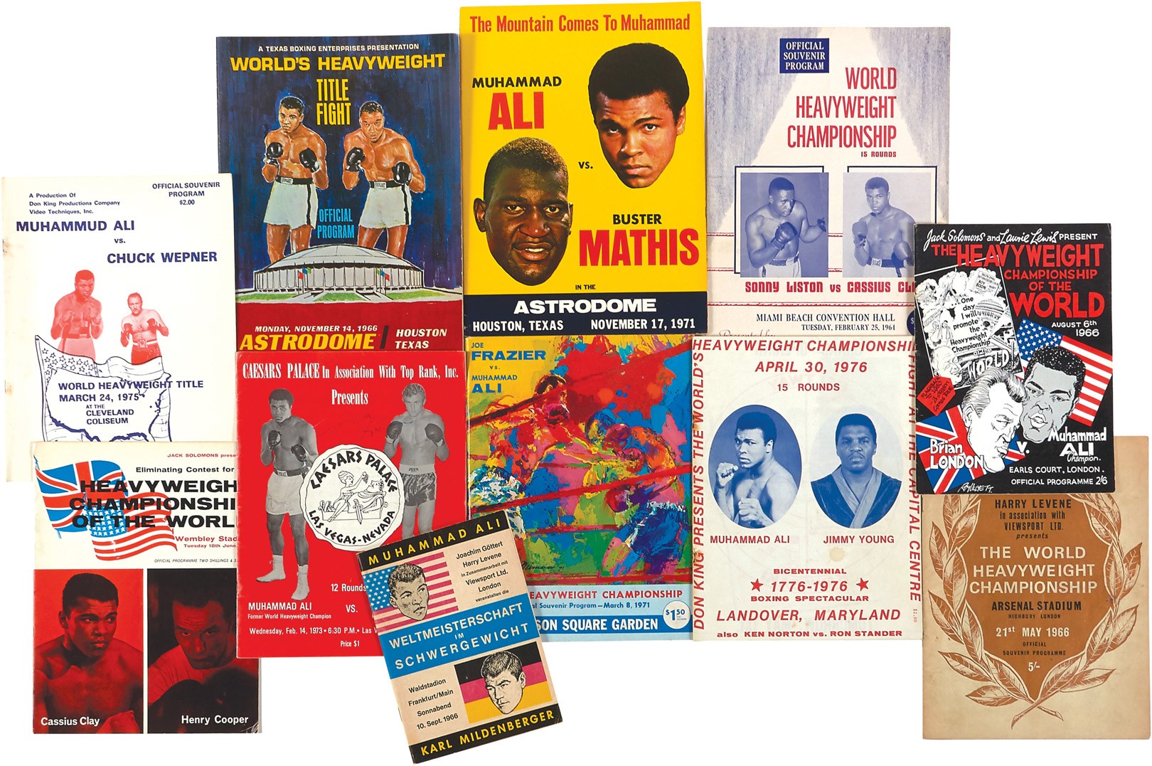 Muhammad Ali & Boxing - 1963-70s Cassius Clay & Muhammad Ali Program Collection - One Signed by Sugar Ray Robinson (30+)