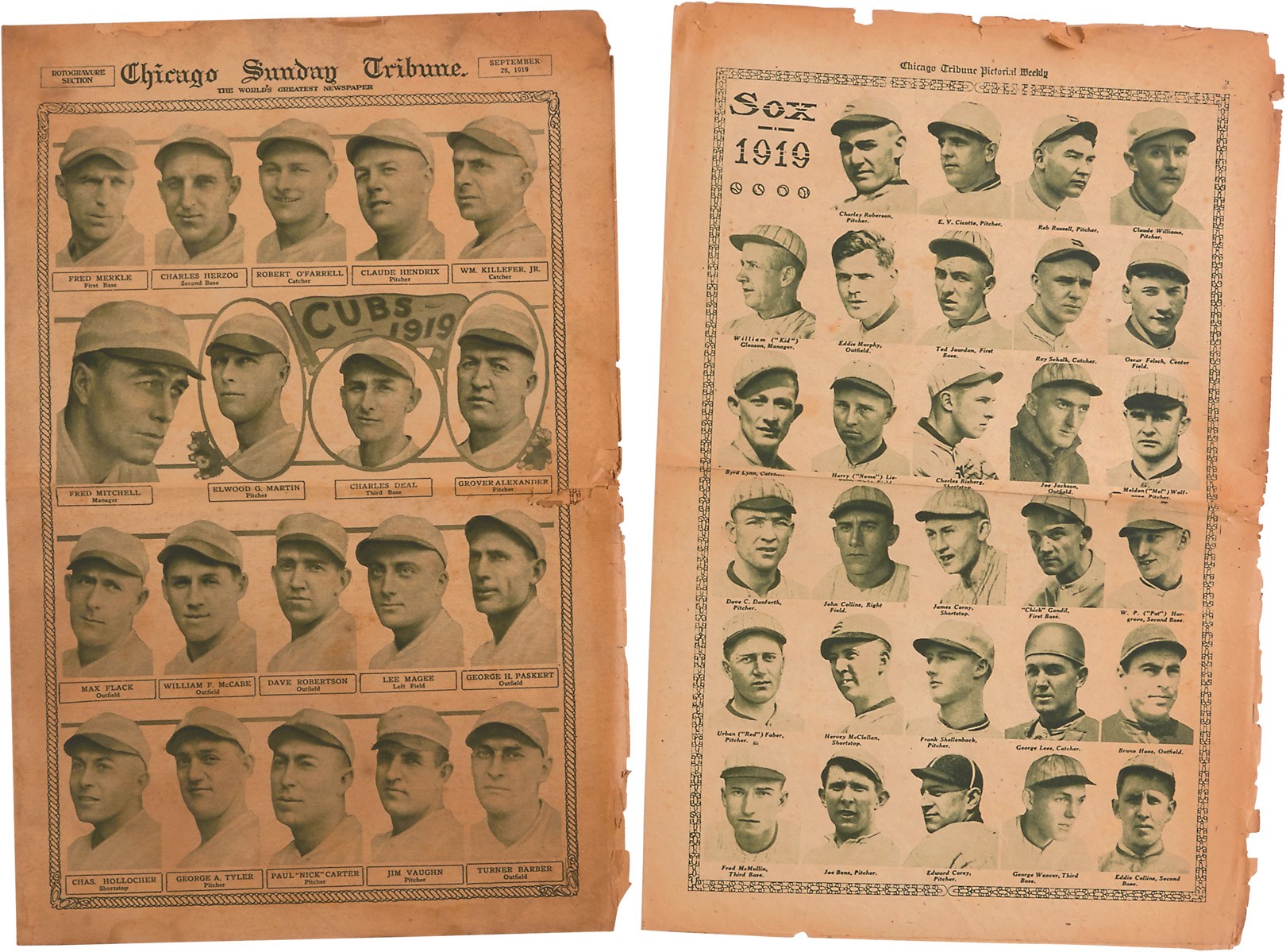 1919 Chicago Black Sox & Cubs Matching Pictorials