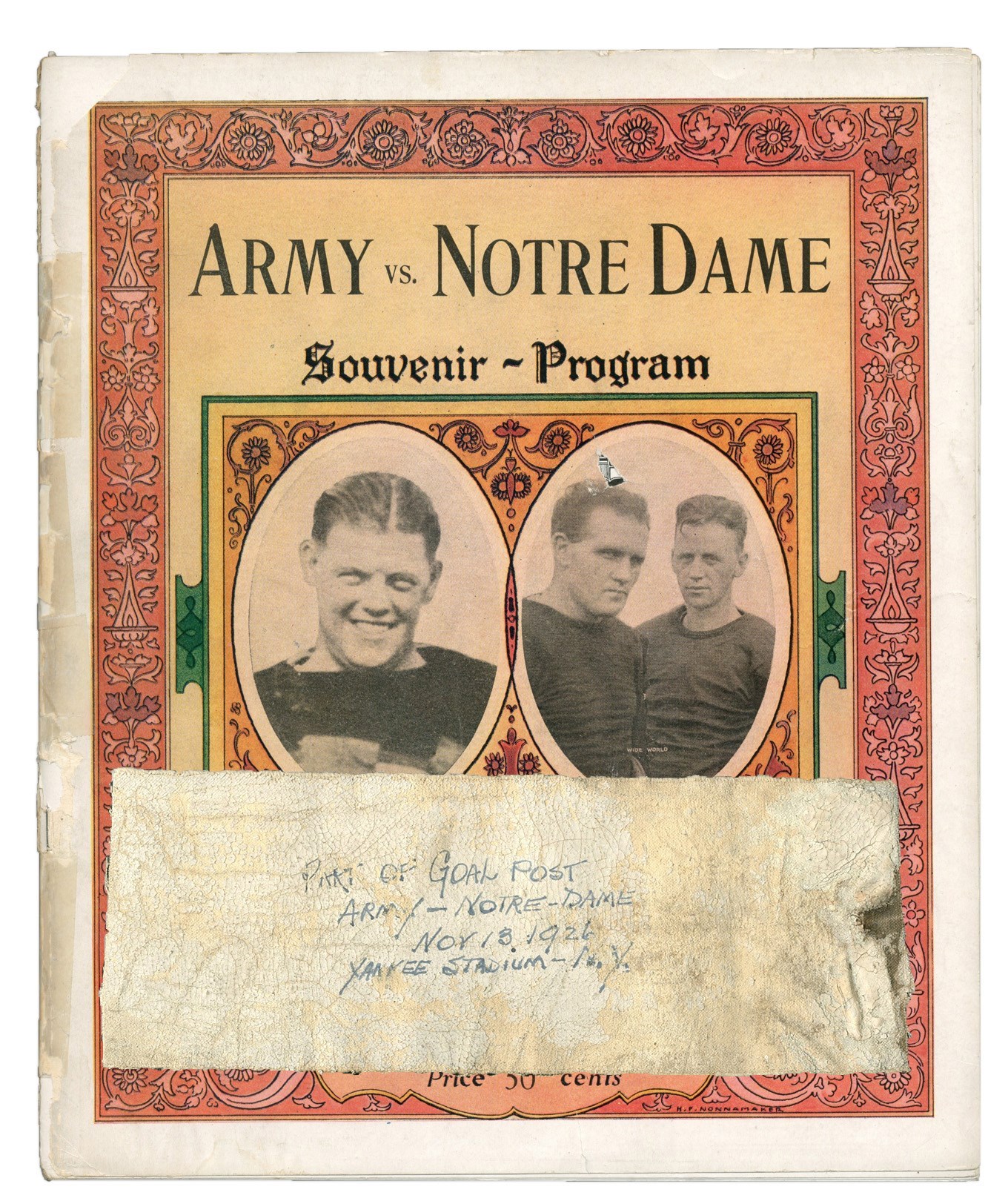 Football - Piece of the Goalpost from One of the Greatest College Football Games Ever Played (1926 Army vs. ND)