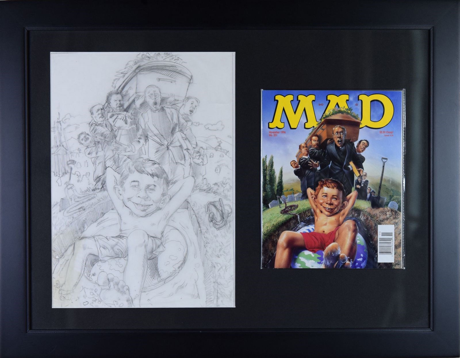 - MAD Magazine Original Art Preliminary Drawing - Alfred E. Neuman at the Cemetery, MAD #351 by Mark Fredrickson, November 1996.