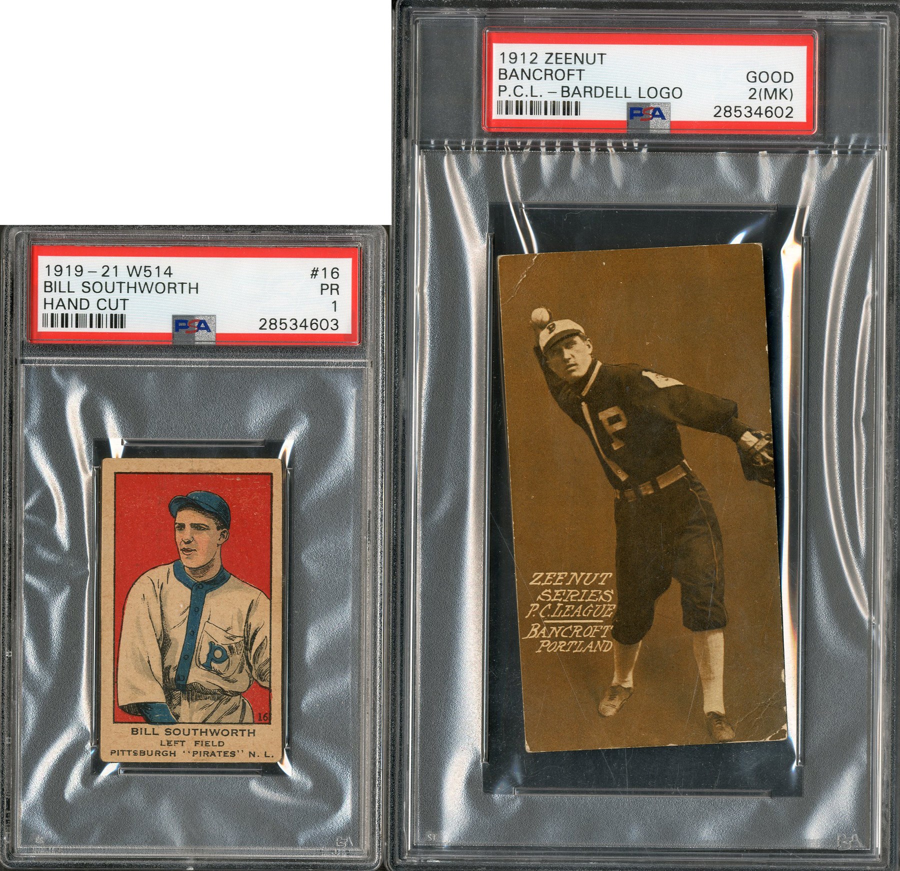 Baseball and Trading Cards - 1912 Zeenut Dave Bancroft Rookie & 1919 W514 Bill Southworth (PSA Graded)