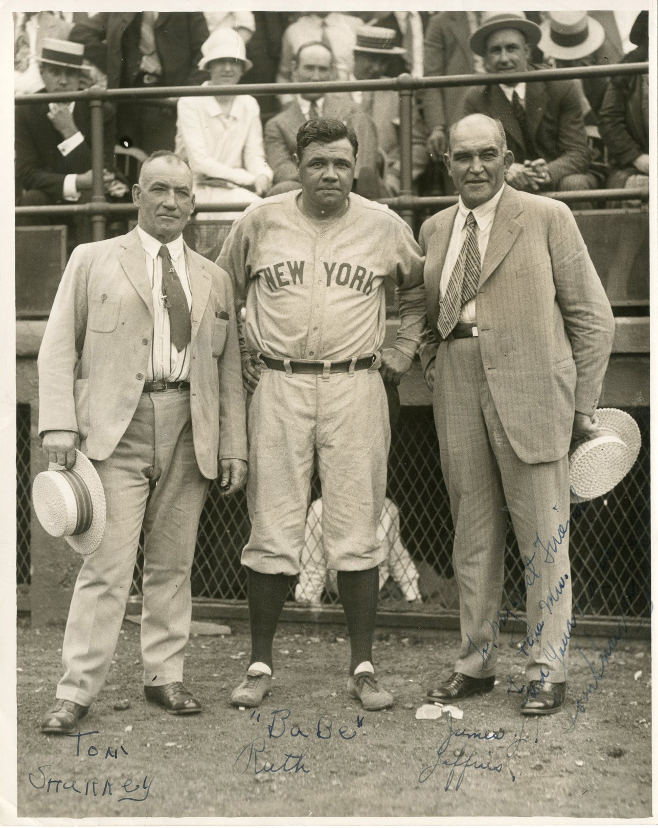 - 1920s Tom Sharkey with Babe Ruth & Jim Jeffries Signed Photo to His Wife's Best Friend (PSA)