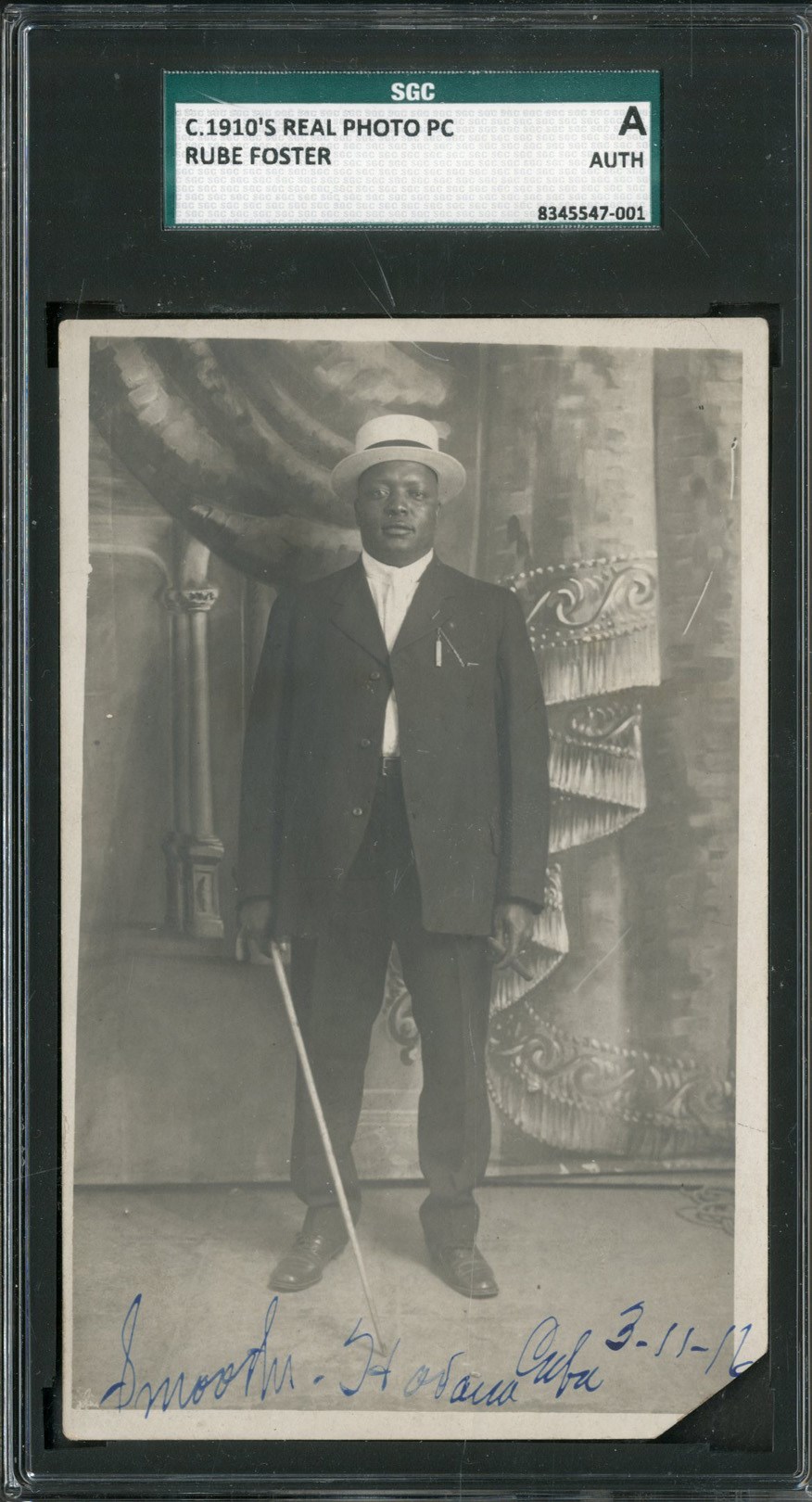 Negro League, Latin, Japanese & International Base - 1916 Rube Foster in Havana Real Photo Postcard from the Foster Family