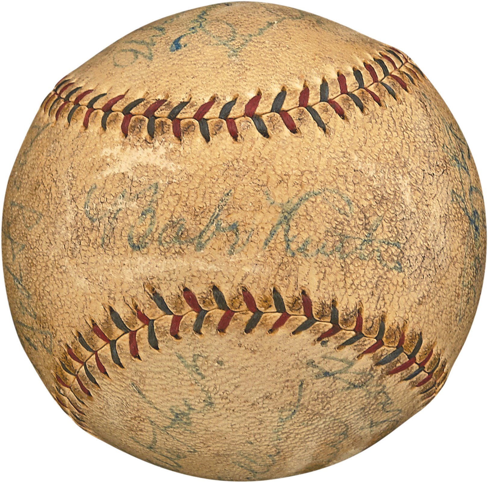 Baseball Autographs - Circa 1927 New York Yankees & Stars Team-Signed Baseball w/Ruth, Gehrig & Cobb (PSA)