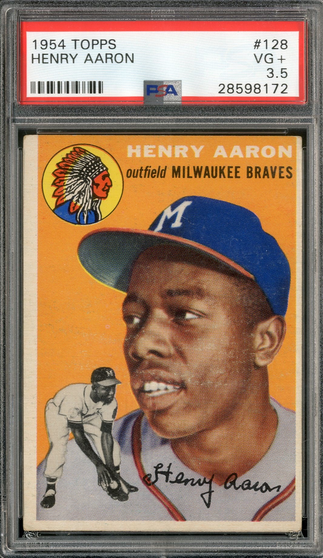 Baseball and Trading Cards - 1954 Topps #128 Hank Aaron - PSA VG+ 3