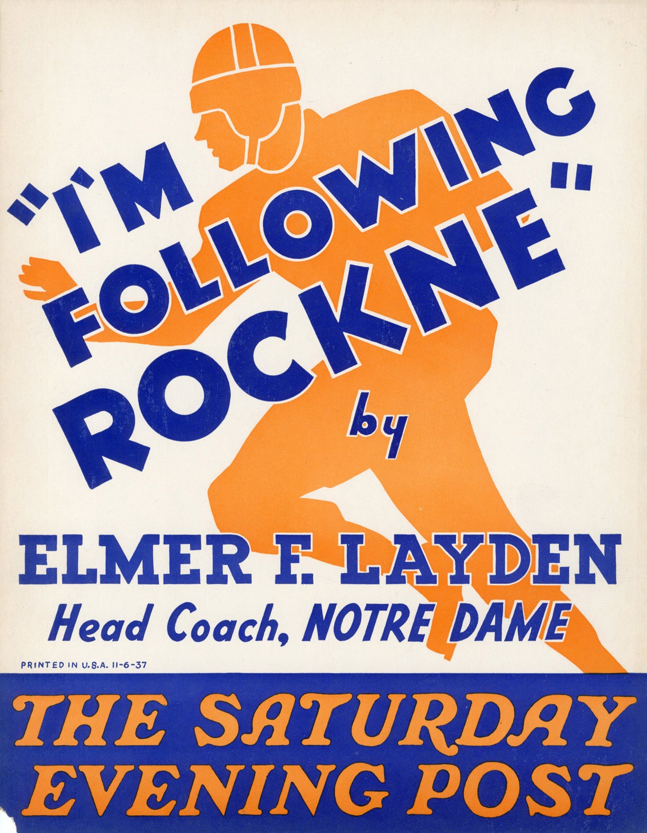 Internet Only - 1937 Knute Rockne Saturday Evening Post Advertising Poster