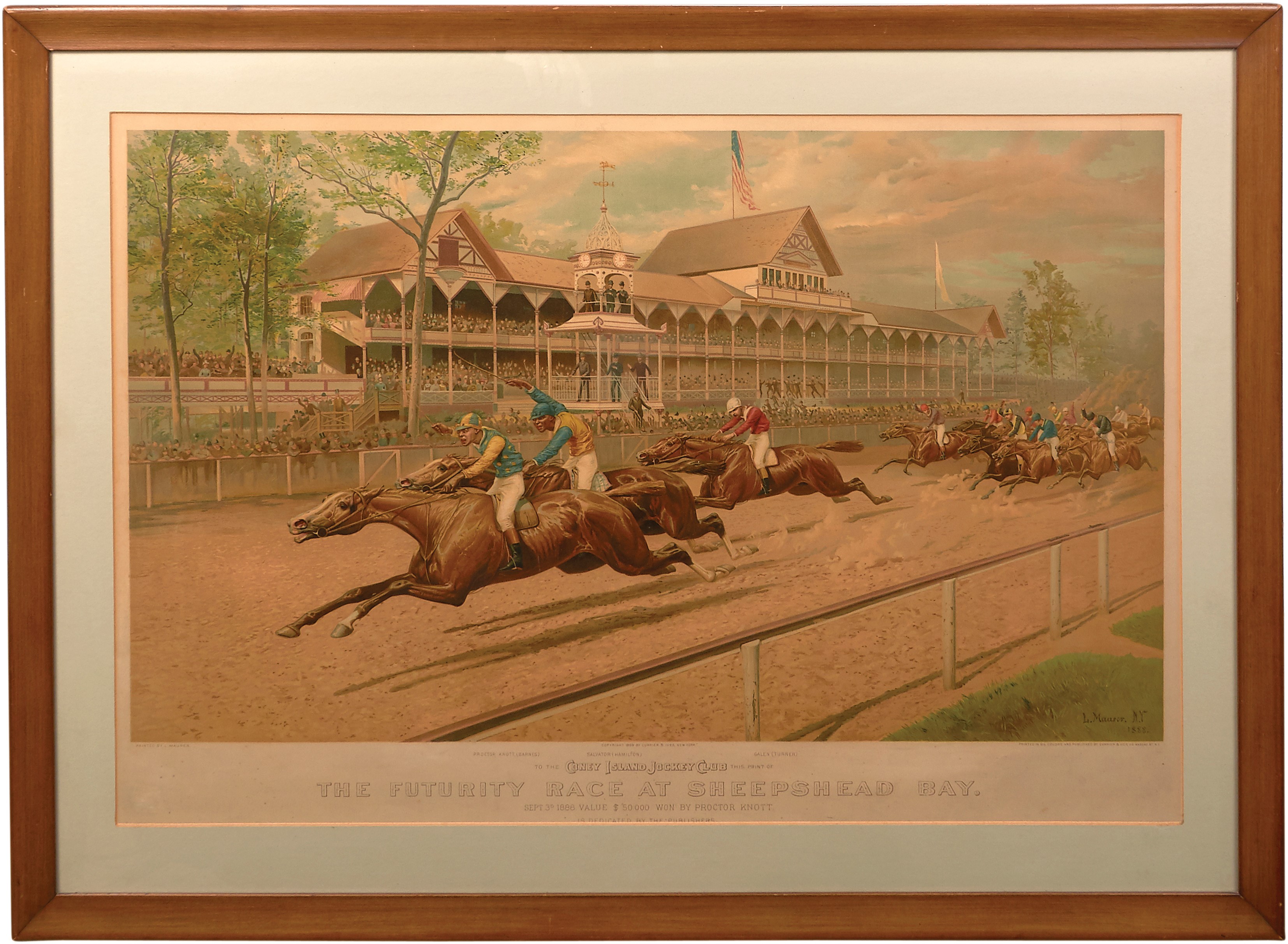 Horse Racing - Splendid 1888 Currier & Ives “The Futurity Race at Sheepshead Bay” Original Print