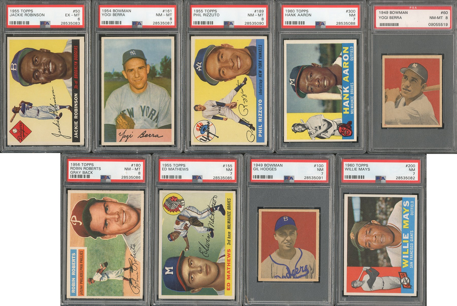 Baseball and Trading Cards - High Grade 1940s-60s Topps & Bowman Star Lot with Robinson, Mantle, Mays, Aaron (15)