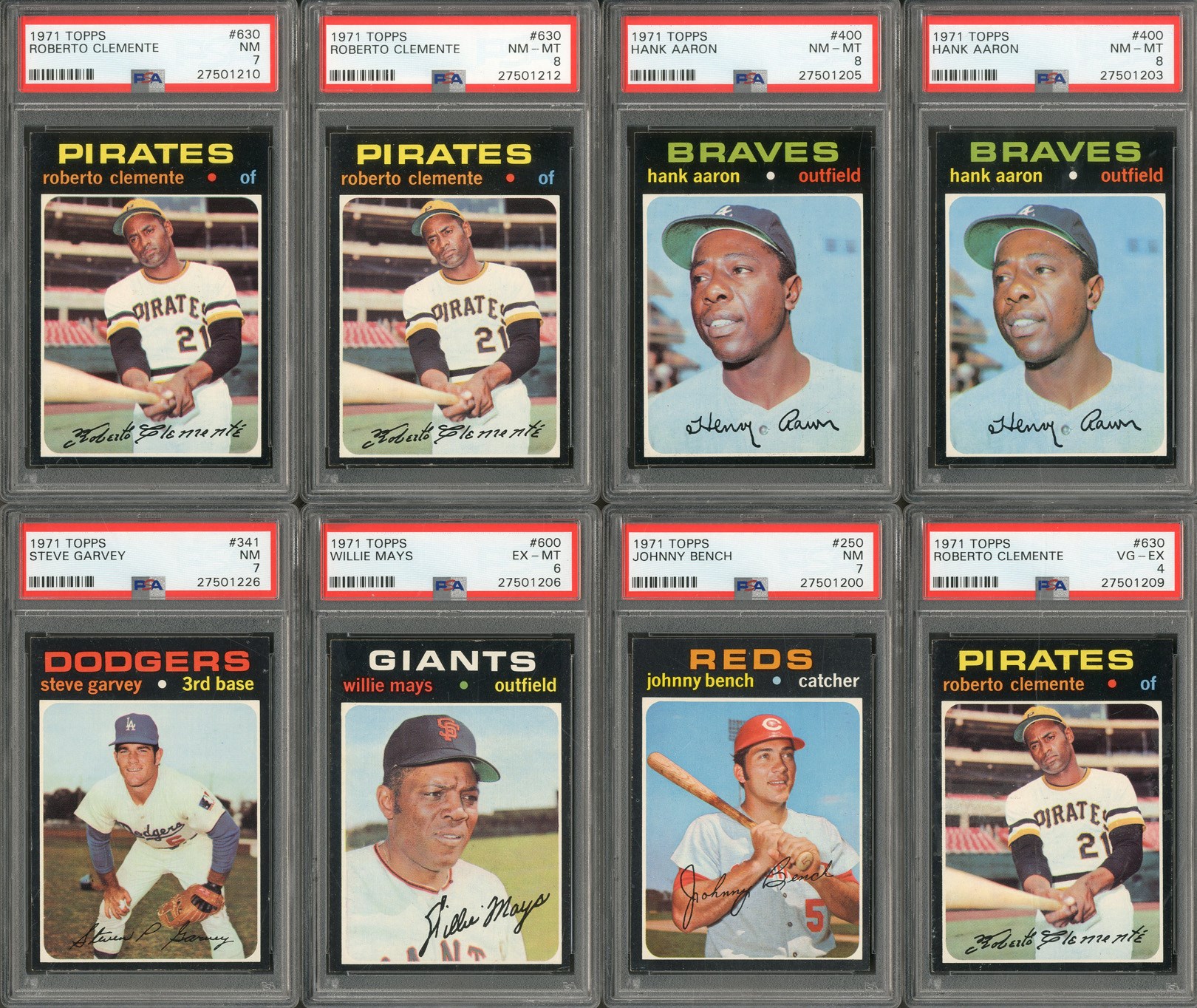 - 1971 Topps PSA Graded Collection (8 Cards with PSA 8 Clemente)