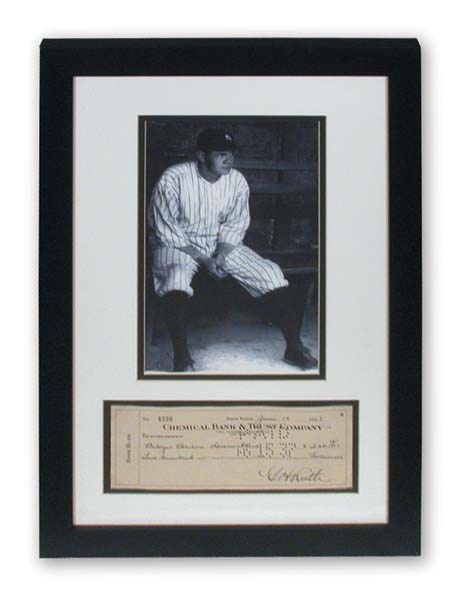 Babe Ruth - 1937 Babe Ruth Signed Check (13x20" framed)
