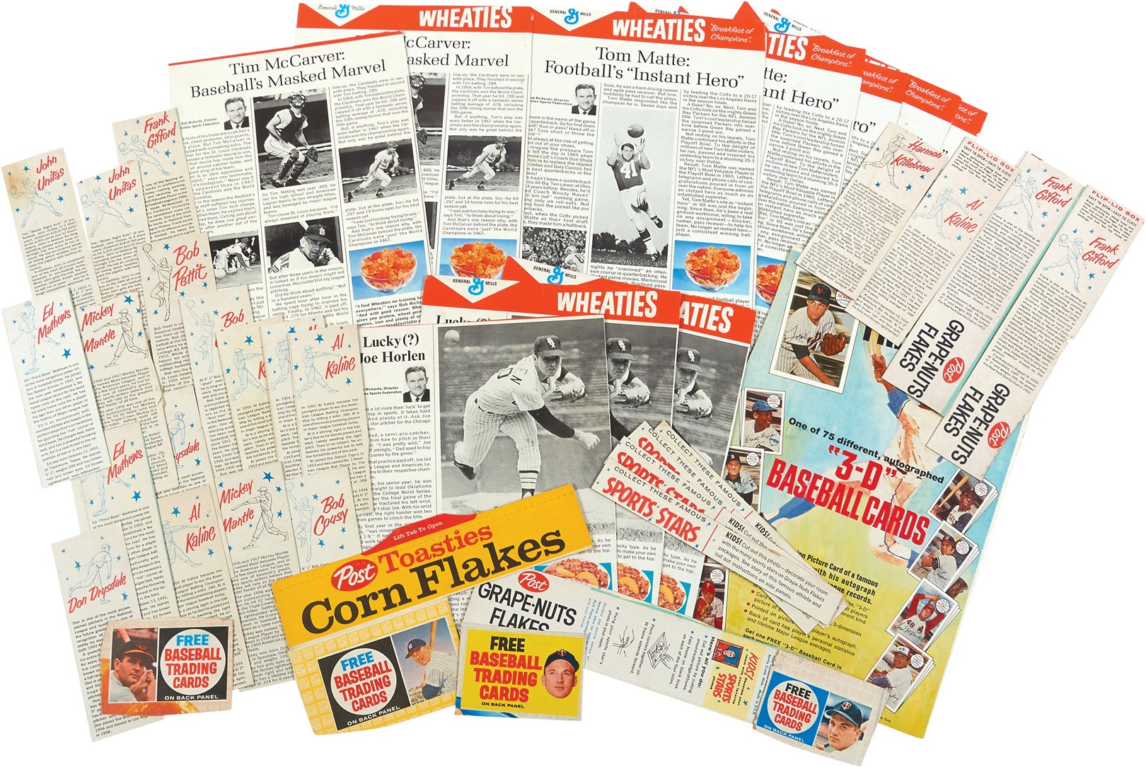 Baseball and Trading Cards - 1960s Post, Wheaties & Kellogg's Collection of Cereal Box Items