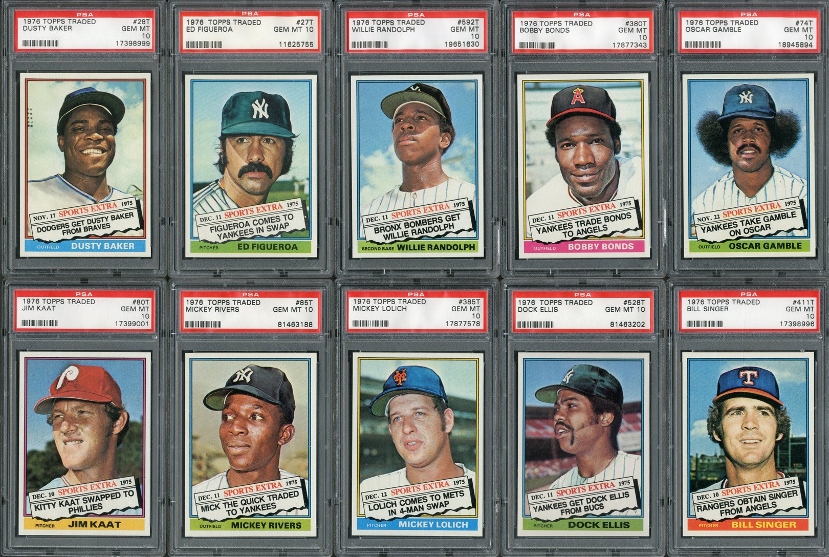 Baseball and Trading Cards - 1976 Topps Traded Baseball Near-Complete Graded Set - ALL PSA GEM MINT 10s (31/44)