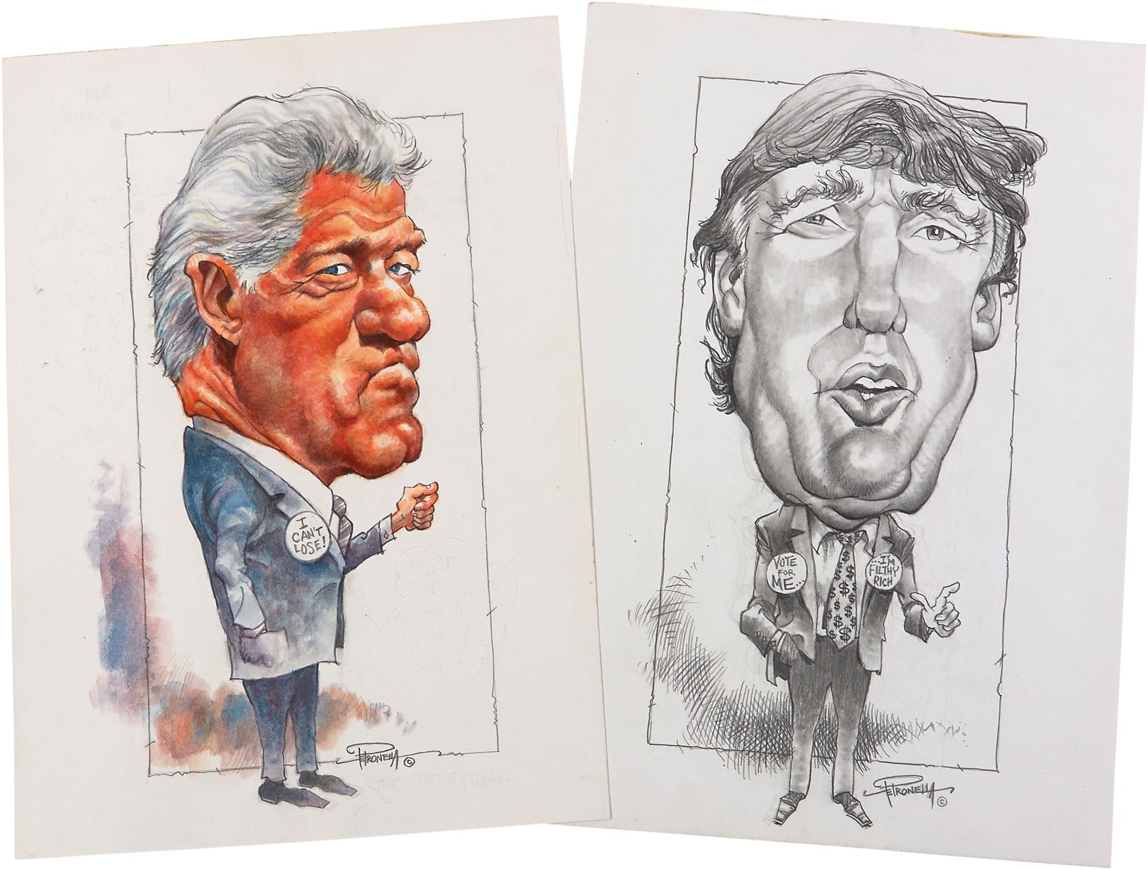 Rock And Pop Culture - 1988 Donald Trump & Bill Clinton Original Art