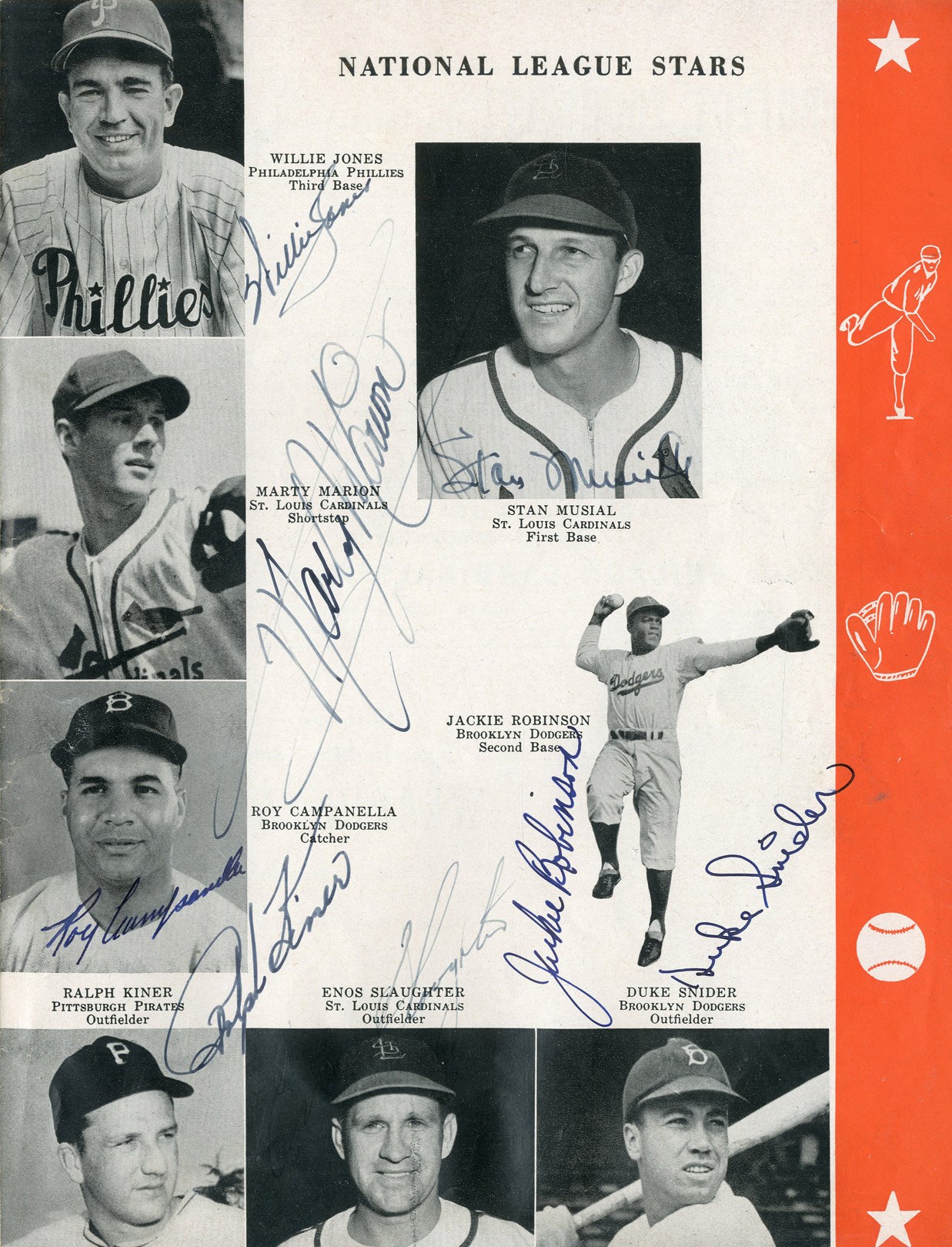 Baseball Autographs - 1950 All-Star Game Signed Program by Every NL All-Star w/Campanella & Robinson (PSA)