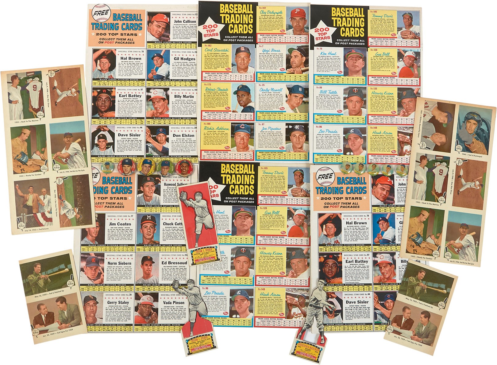 - 1930s-1950s Baseball Card & Pin Collection with Major Stars (20+)
