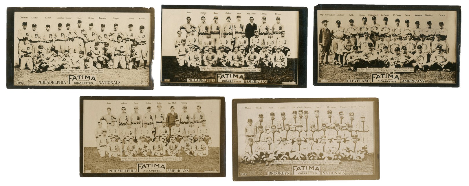 Baseball and Trading Cards - 1913 T200 Fatima Naps, Phillies, Athletics & Dodgers Team Cards with Joe Jackson