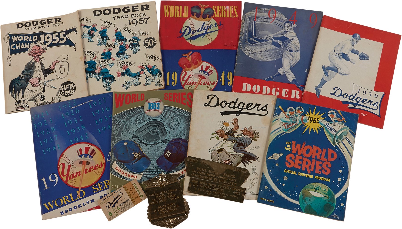 - 1940s-60s Brooklyn Dodgers World Series Ticket, Plaque, Yearbook & Program Collection (13)