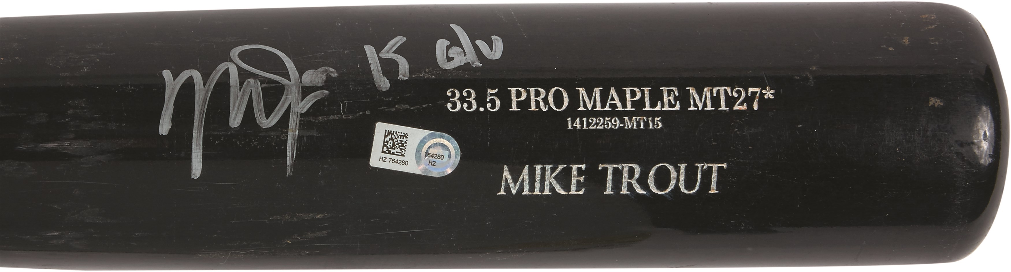 Baseball Equipment - 2015 Mike Trout Signed Game Used "Shattered" Bat (MLB Auth., Video Proof, Photo-Matched)