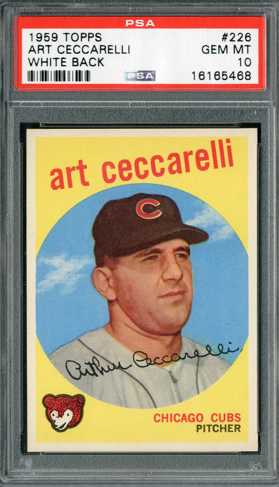 Baseball and Trading Cards - 1959 Topps #226 Art Ceccarelli White Back PSA GEM MINT 10 (Pop 2)