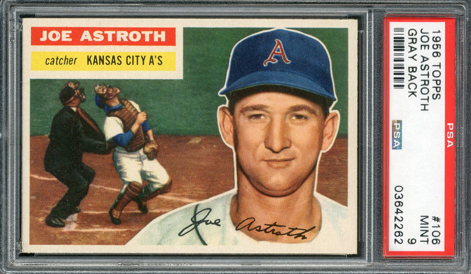 Baseball and Trading Cards - 1956 Topps #106 Joe Astroth Gray Back PSA MINT 9