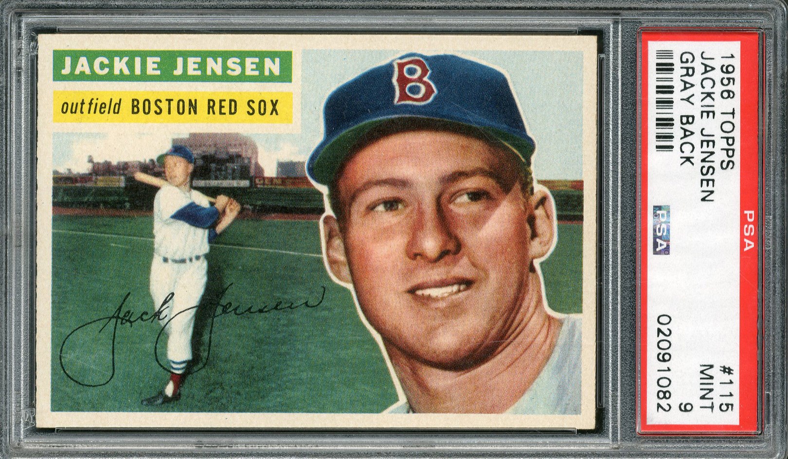 Baseball and Trading Cards - 1956 Topps #115 Jackie Jensen Gray Back PSA MINT 9