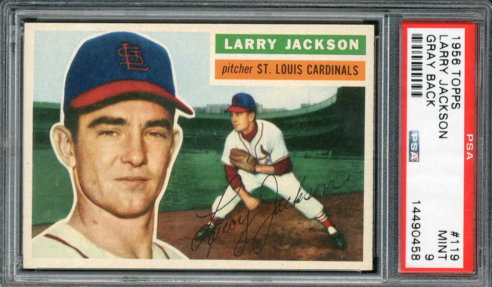 Baseball and Trading Cards - 1956 Topps #119 Larry Jackson Gray Back PSA MINT 9