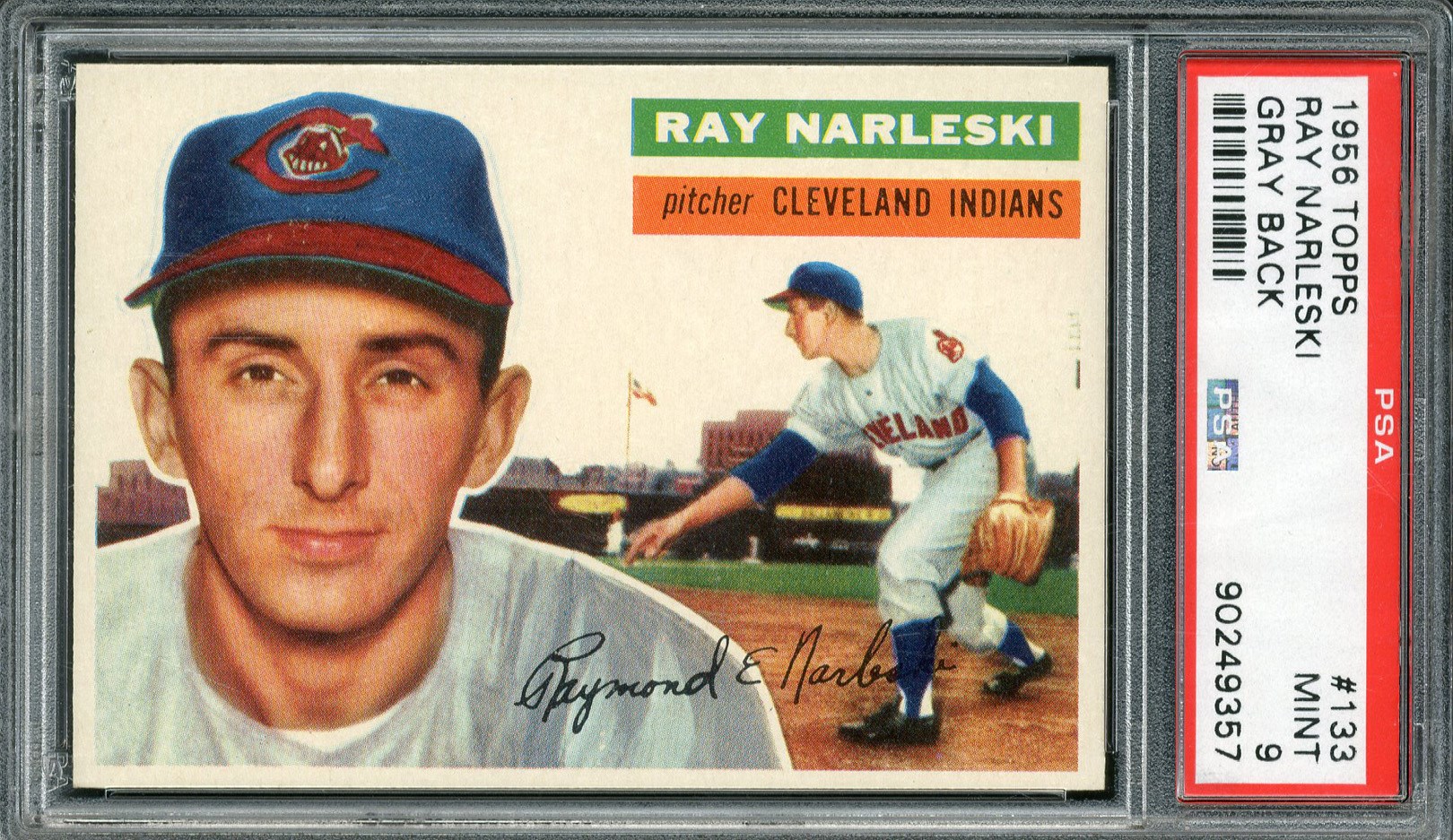 Baseball and Trading Cards - 1956 Topps #133 Ray Narleski Gray Back PSA MINT 9
