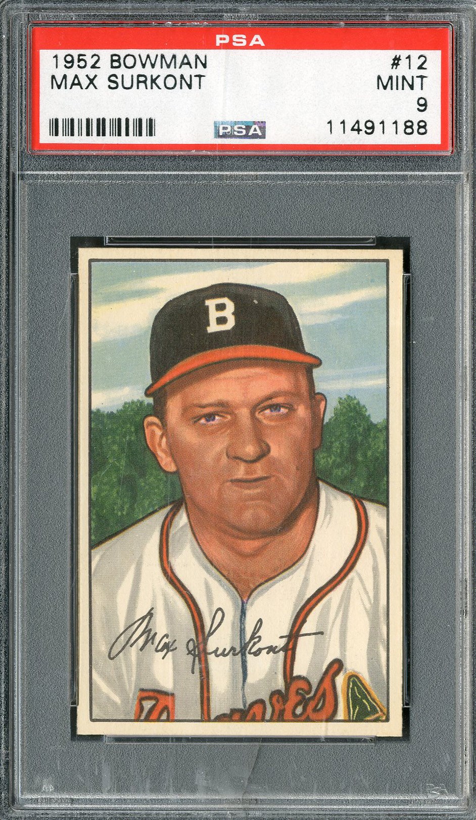Baseball and Trading Cards - 1952 Bowman #12 Max Surkont PSA MINT 9