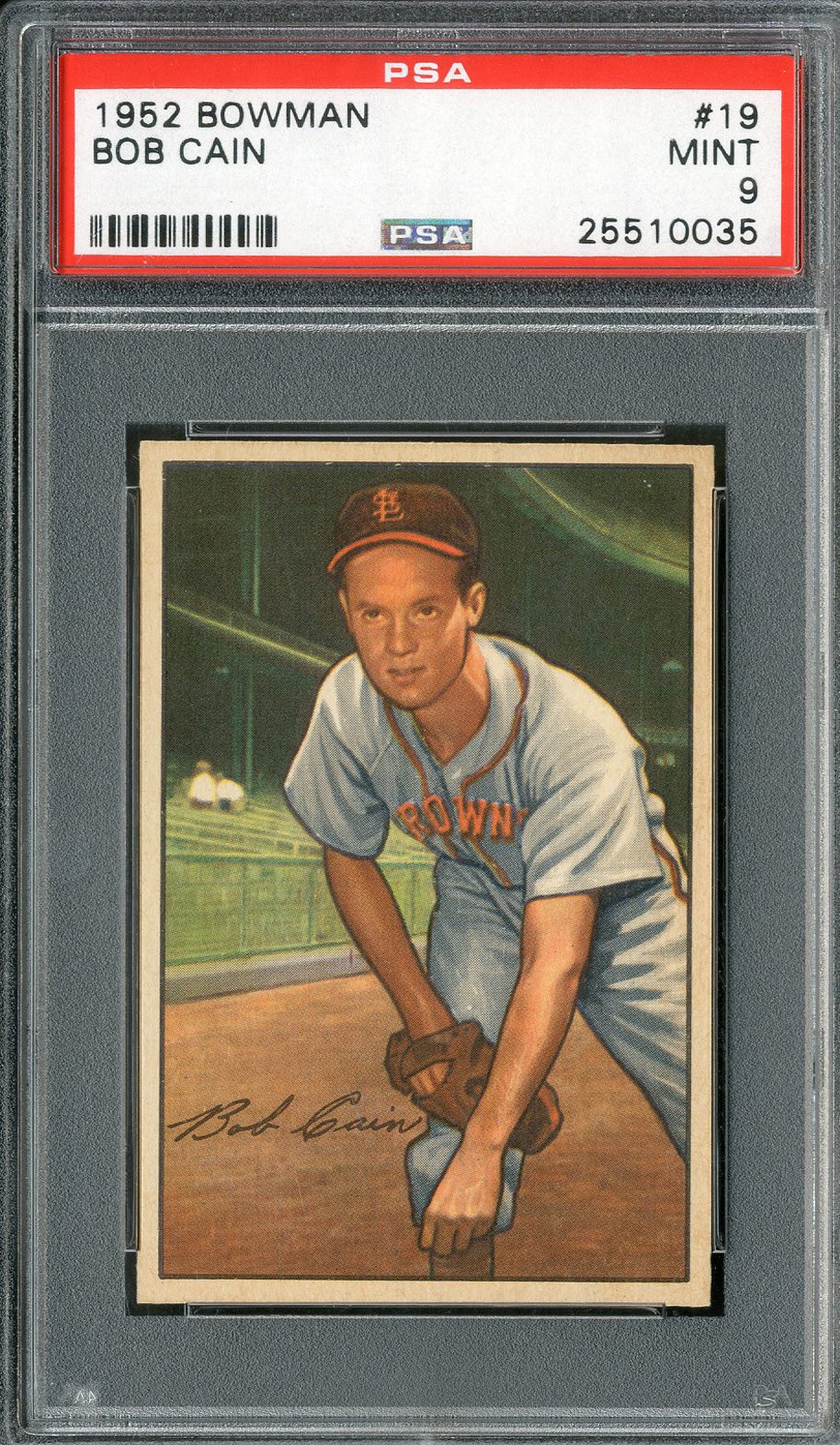 Baseball and Trading Cards - 1952 Bowman #19 Bob Cain PSA MINT 9