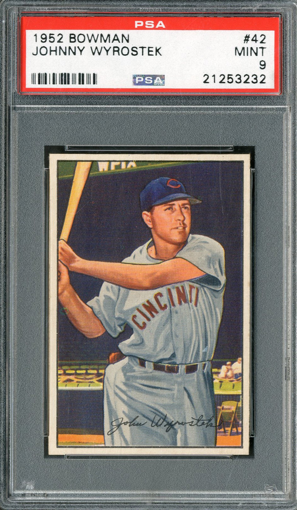 Baseball and Trading Cards - 1952 Bowman #42 Johnny Wyrostek PSA MINT 9