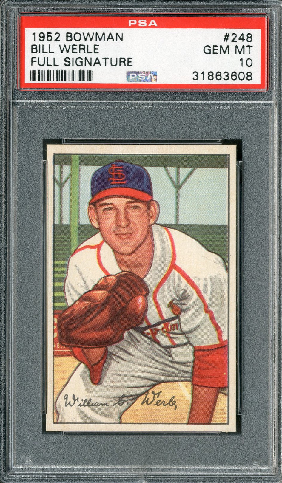 Baseball and Trading Cards - 1952 Bowman #248 Bill Werle Full Signature PSA GEM MINT 10 (Pop 2)