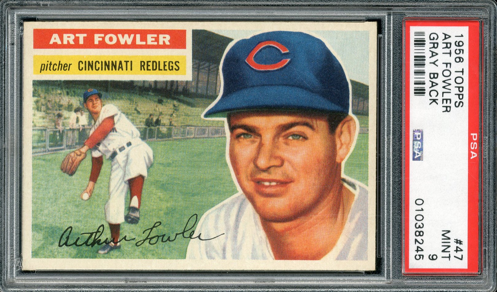 Baseball and Trading Cards - 1956 Topps #47 Art Fowler Gray Back PSA MINT 9