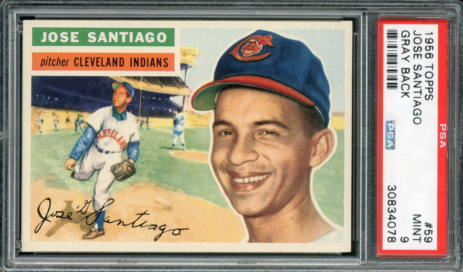 - 1956 Topps #59 Jose Santiago Gray Back PSA MINT 9