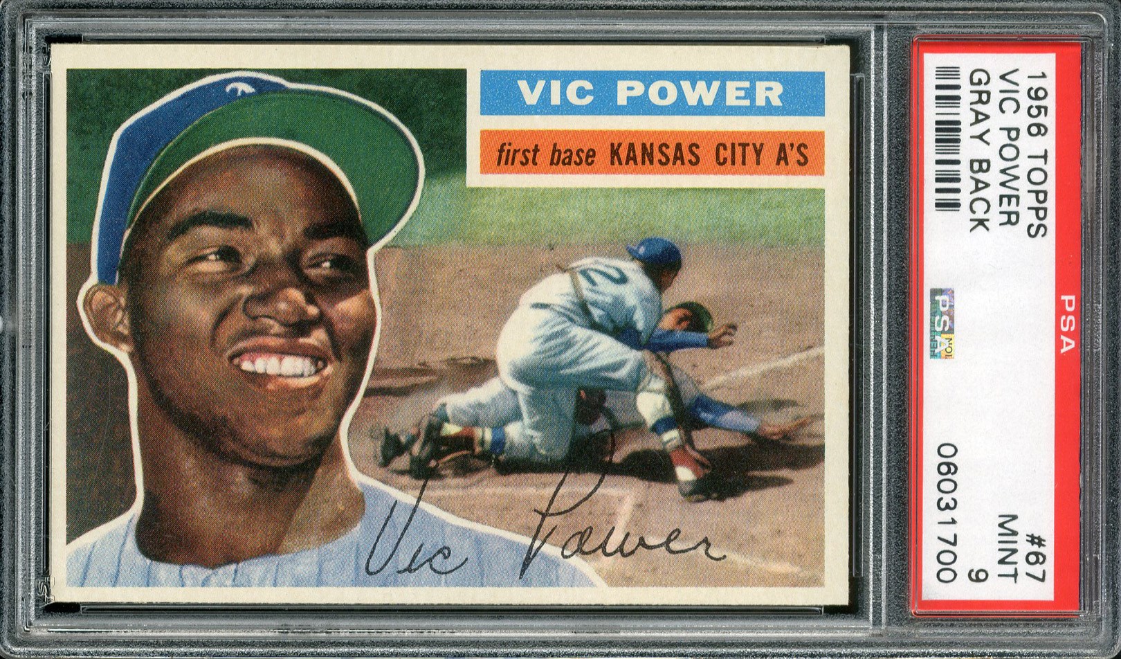 Baseball and Trading Cards - 1956 Topps #67 Vic Power Gray Back PSA MINT 9