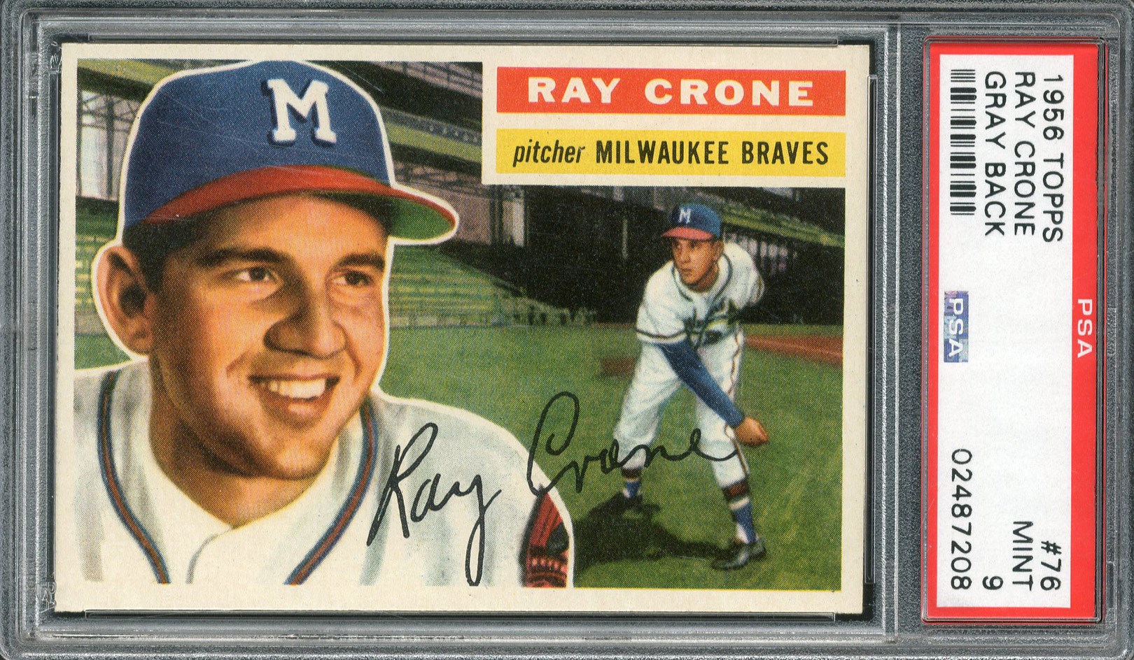 - 1956 Topps #76 Ray Crone Gray Back PSA MINT 9