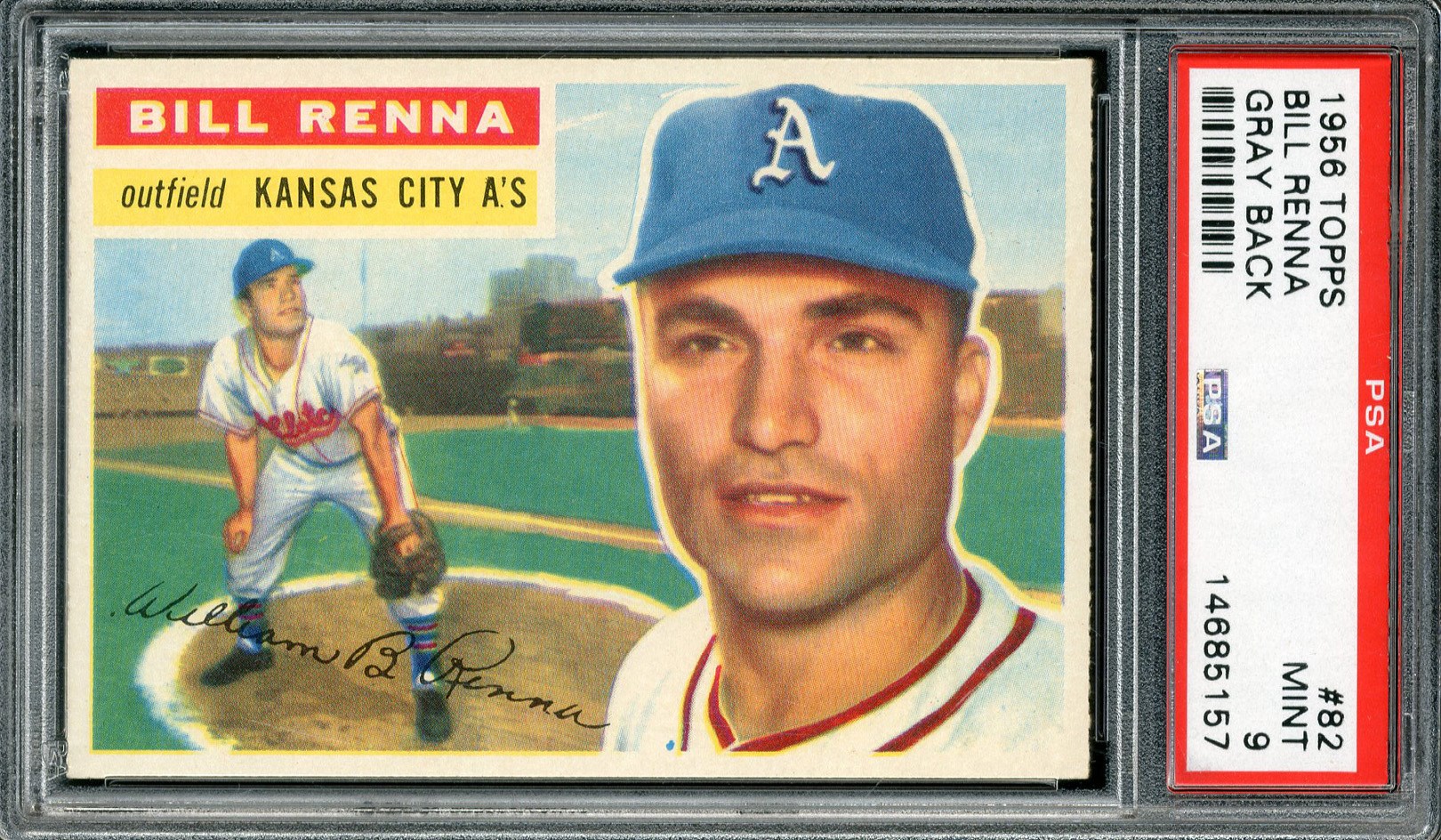 Baseball and Trading Cards - 1956 Topps #82 Bill Renna Gray Back PSA MINT 9