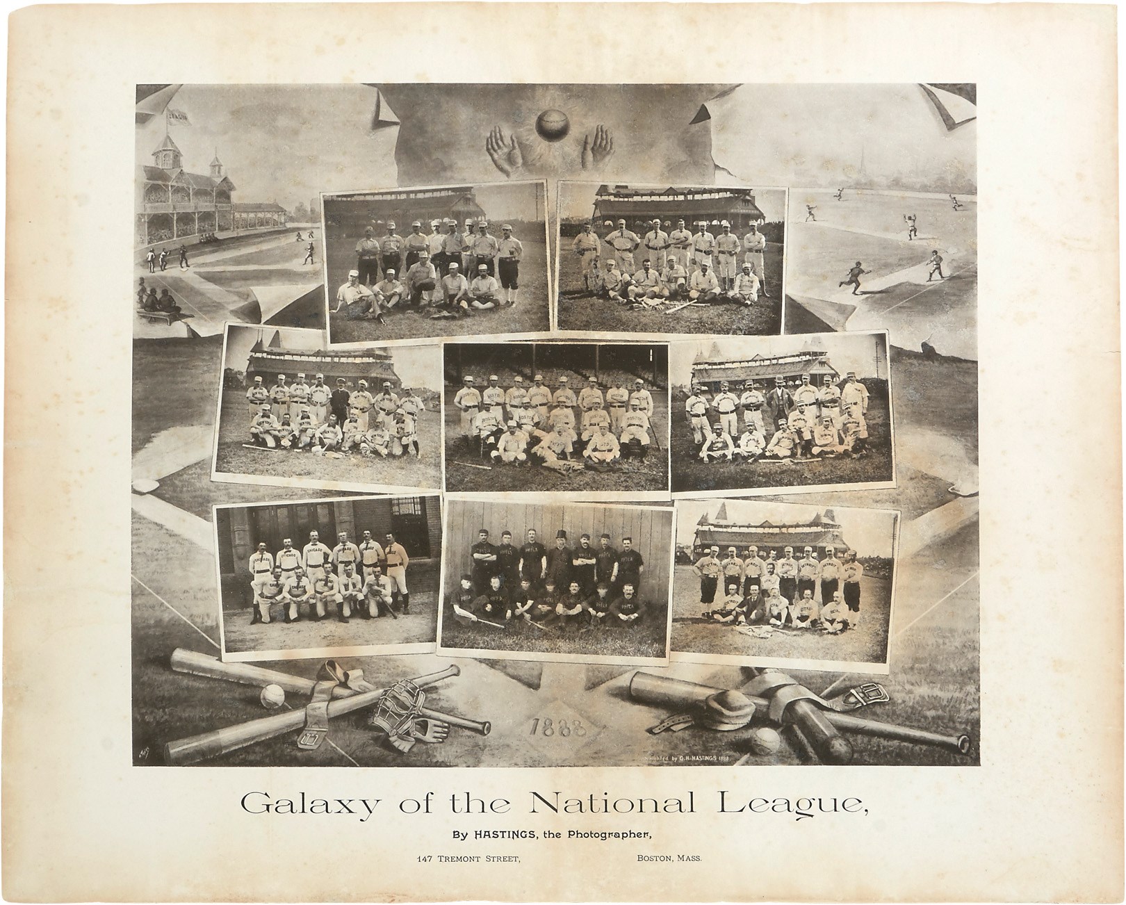 Early Baseball - 1888 Galaxy of the National League Steel Engraving