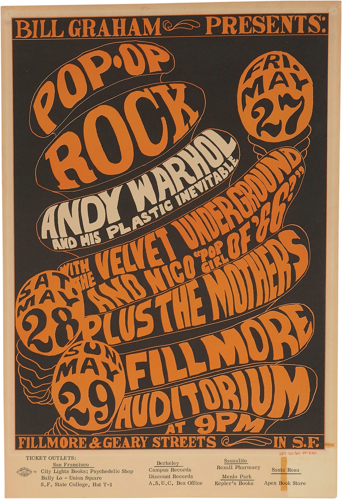 Rock 'N' Roll - 1966 Andy Warhol and The Velvet Underground Fillmore Poster (First Printing)