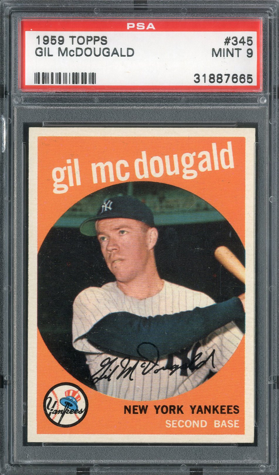 - 1959 Topps #345 Gil McDougald PSA MINT 9