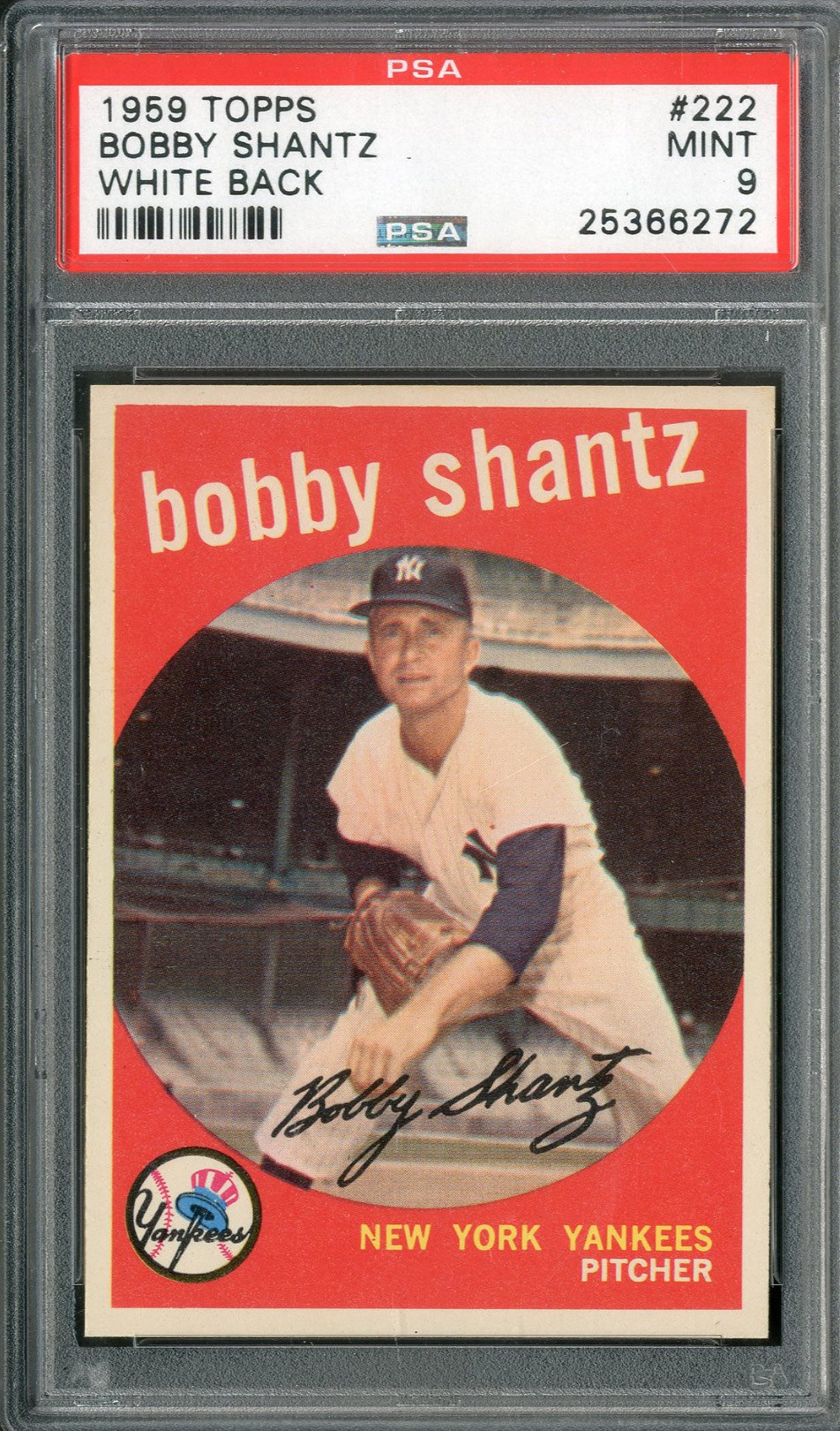 - 1959 Topps #222 Bobby Shantz White Back PSA MINT 9