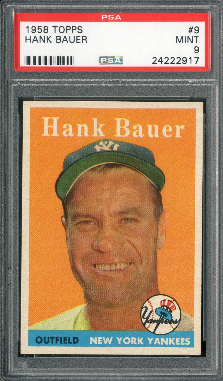 Baseball and Trading Cards - 1958 Topps #9 Hank Bauer PSA MINT 9