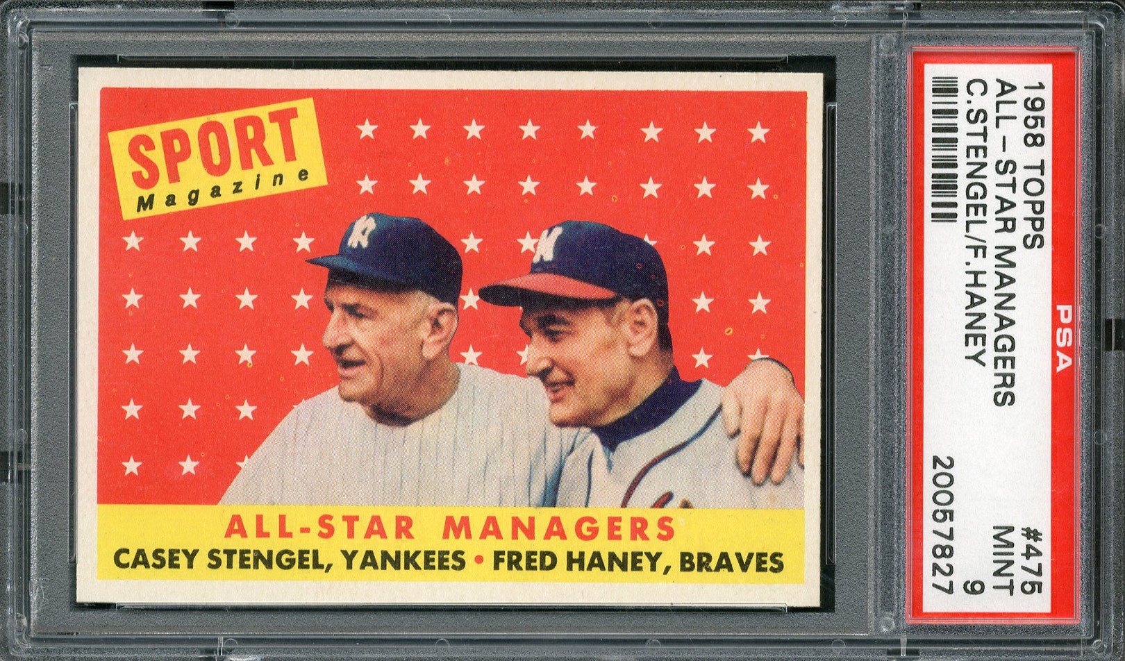 Baseball and Trading Cards - 1958 Topps #475 All-Star Managers Stengel/Haney PSA MINT 9