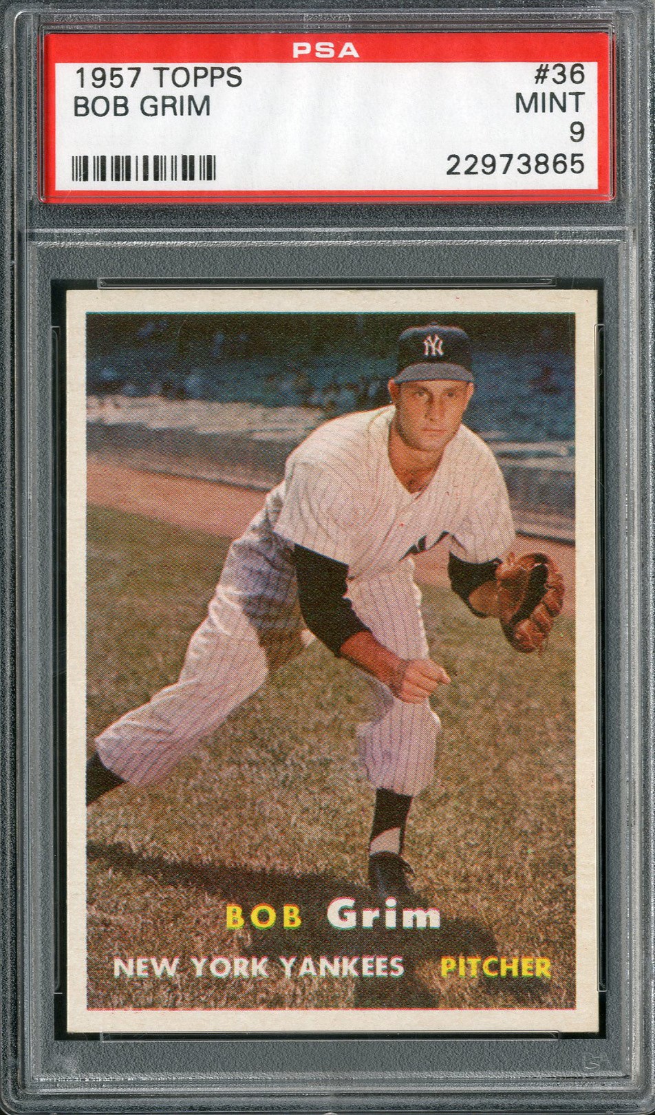 Baseball and Trading Cards - 1957 Topps #36 Bob Grim PSA MINT 9