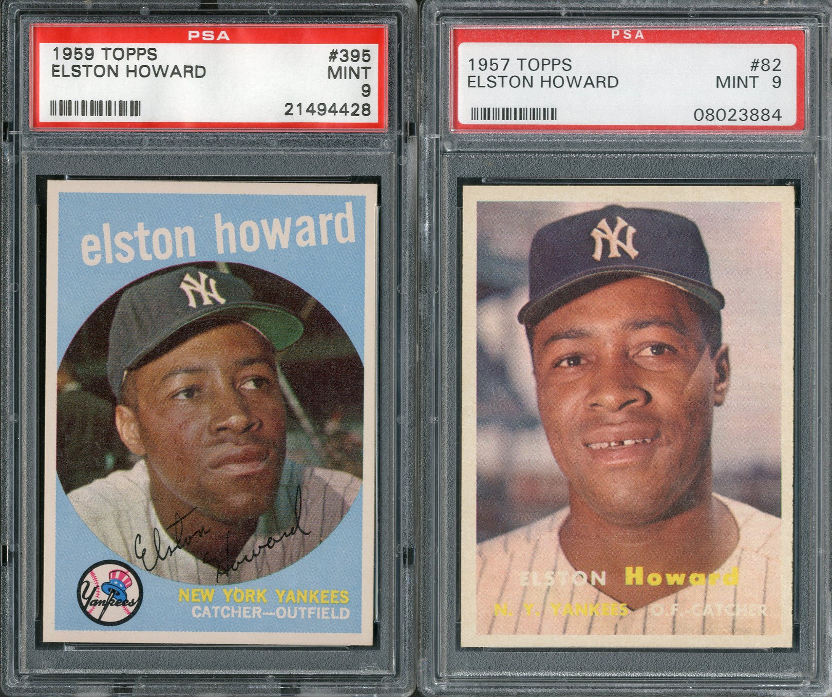 Baseball and Trading Cards - 1957 & 1959 Topps Elston Howard (Both PSA MINT 9)