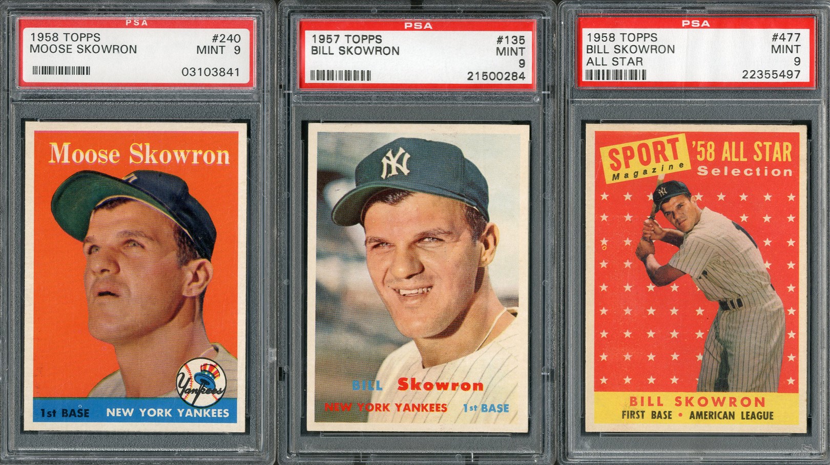 Baseball and Trading Cards - Trio of 1957-58 Topps Moose Skowron (All PSA MINT 9)