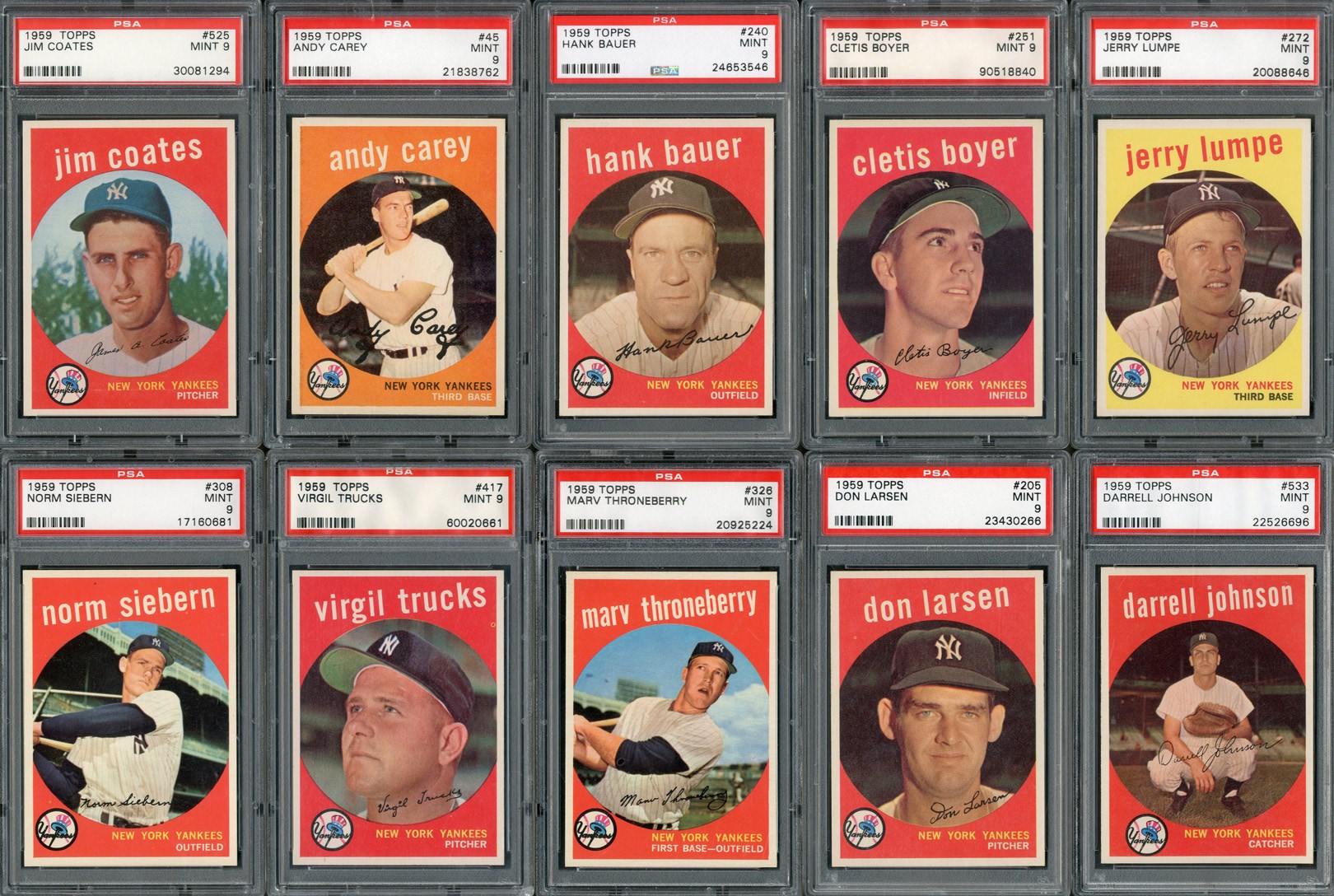 Baseball and Trading Cards - 1959 Topps Yankees PSA MINT 9 Collection (14)
