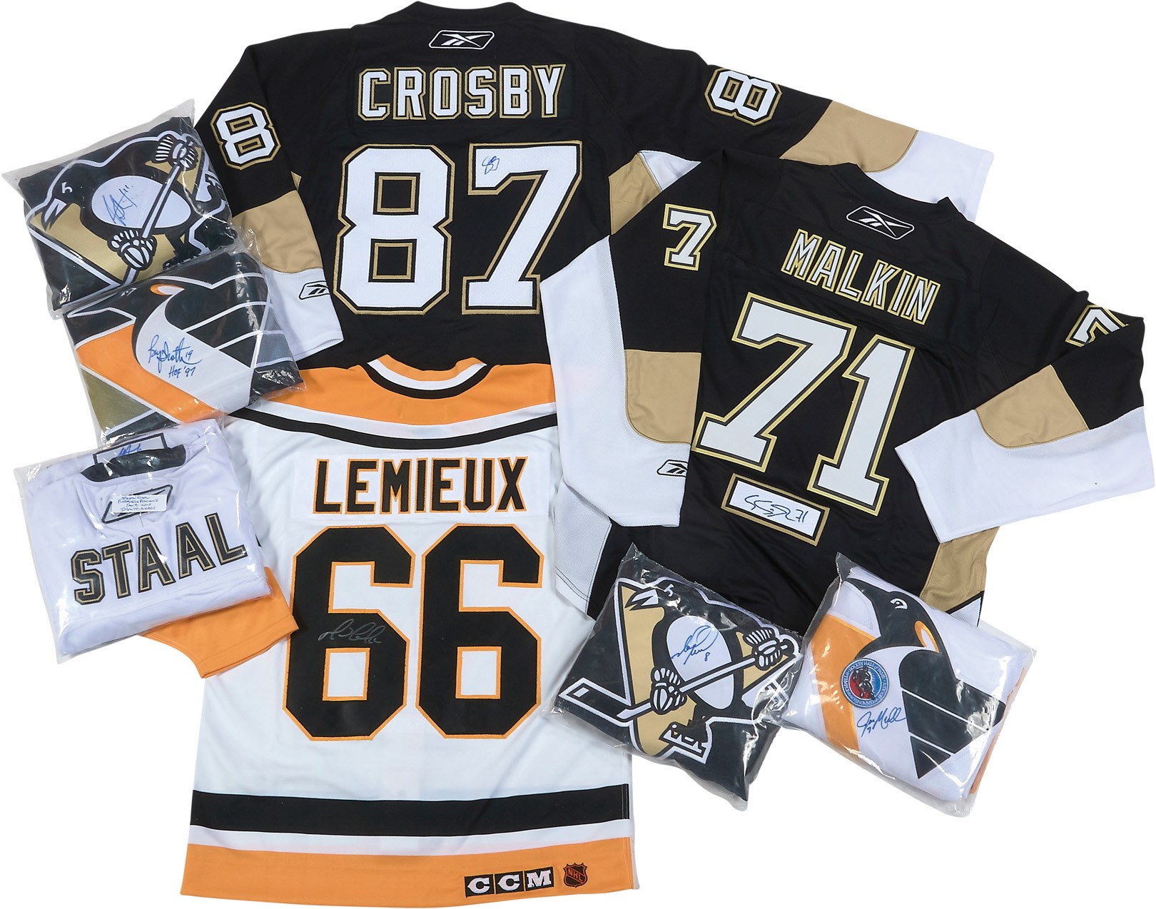 - Pittsburgh Penguins Greats Signed Jerseys w/Crosby & Lemieux (8)
