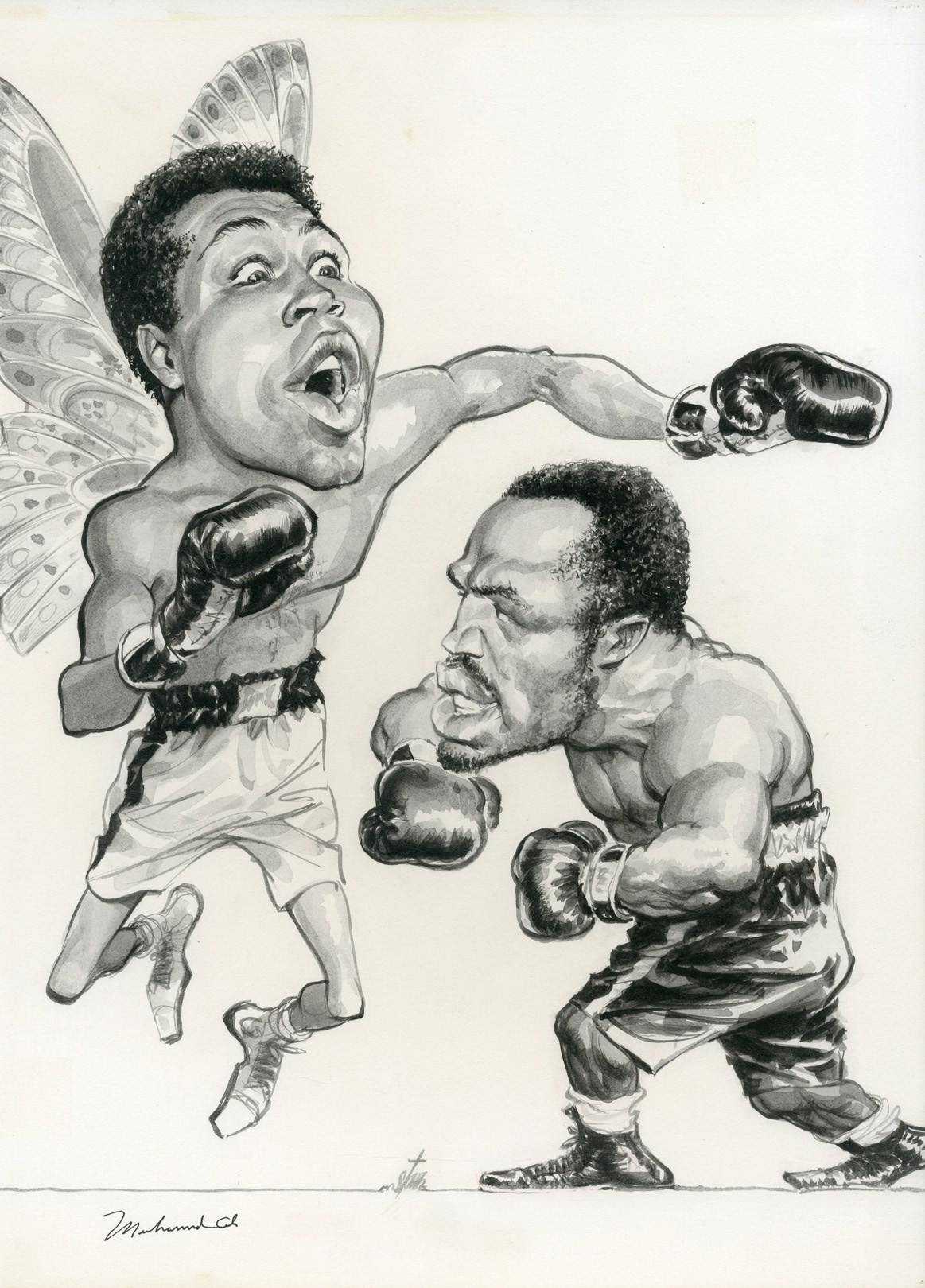 Muhammad Ali & Boxing - Muhammad Ali Signed Original Ali v. Frazier Artwork by Bruce Stark