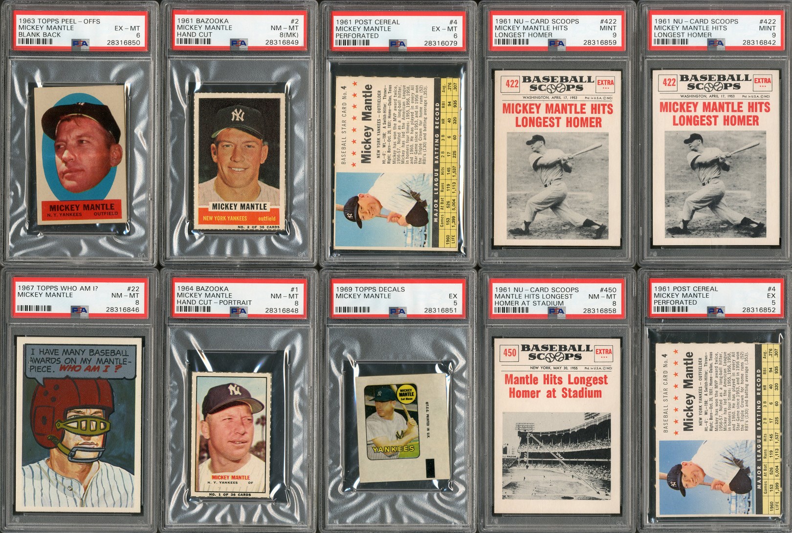 Baseball and Trading Cards - 1961-69 Topps Mickey Mantle PSA Graded Oddball Lot of 10 Cards