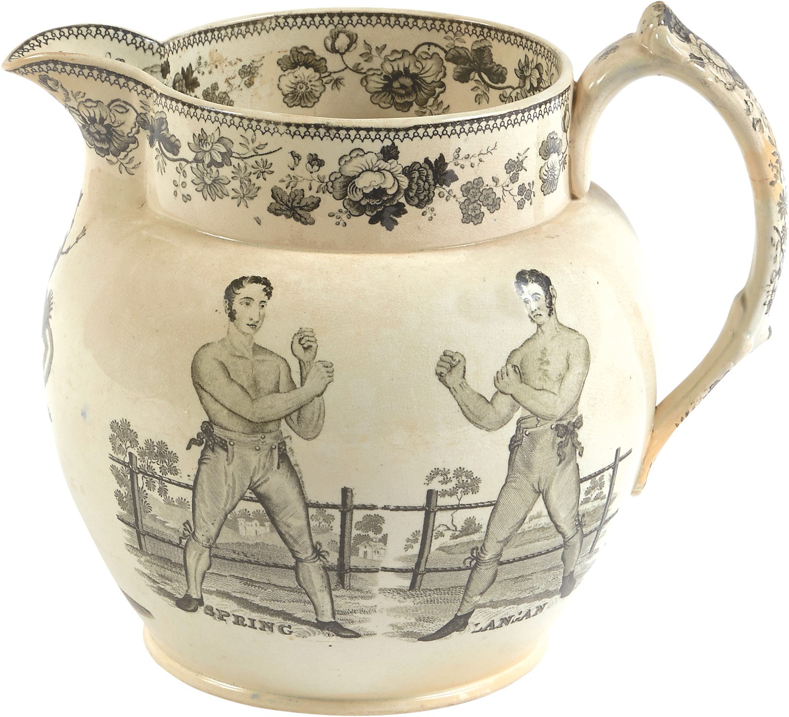 Muhammad Ali & Boxing - 19th Century Spring v. Langan English Staffordshire Water Pitcher